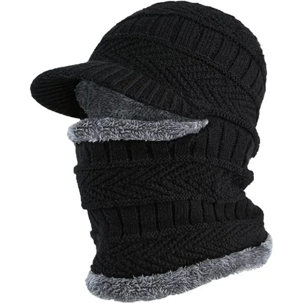 Kids Winter Knit Beanie Balaclava Hat Thermal Ski Mask Cap, Black